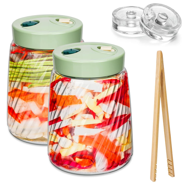 USHOP Fermentierglas, Gärglas mit Entlüftungsventil mit 1-Wege-Entlüftung,2er-Pack 1.4l Kimchi Behäl