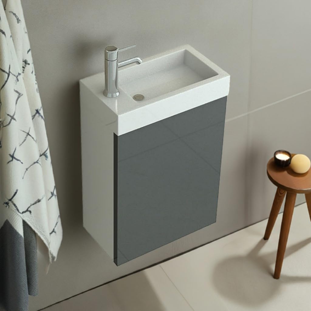 Jet-line Badmöbel Waschbecken Bad Ausstattung Unterschrank Waschplatz Badset 'Aarau (Grau), Grau