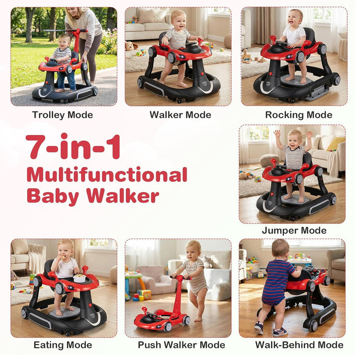 FANTASK 7 in 1 Lauflernhilfe mit abnehmbarem Verdeck, Lauflernwagen höhenverstellbar mit Spielboard,