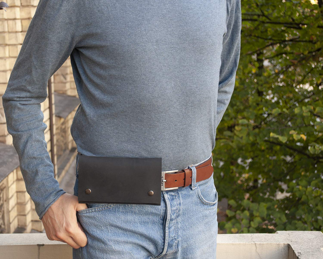 Leder Portemonnaie für Samsung Galaxy S24 ULTRA, schwarze Gürteltasche