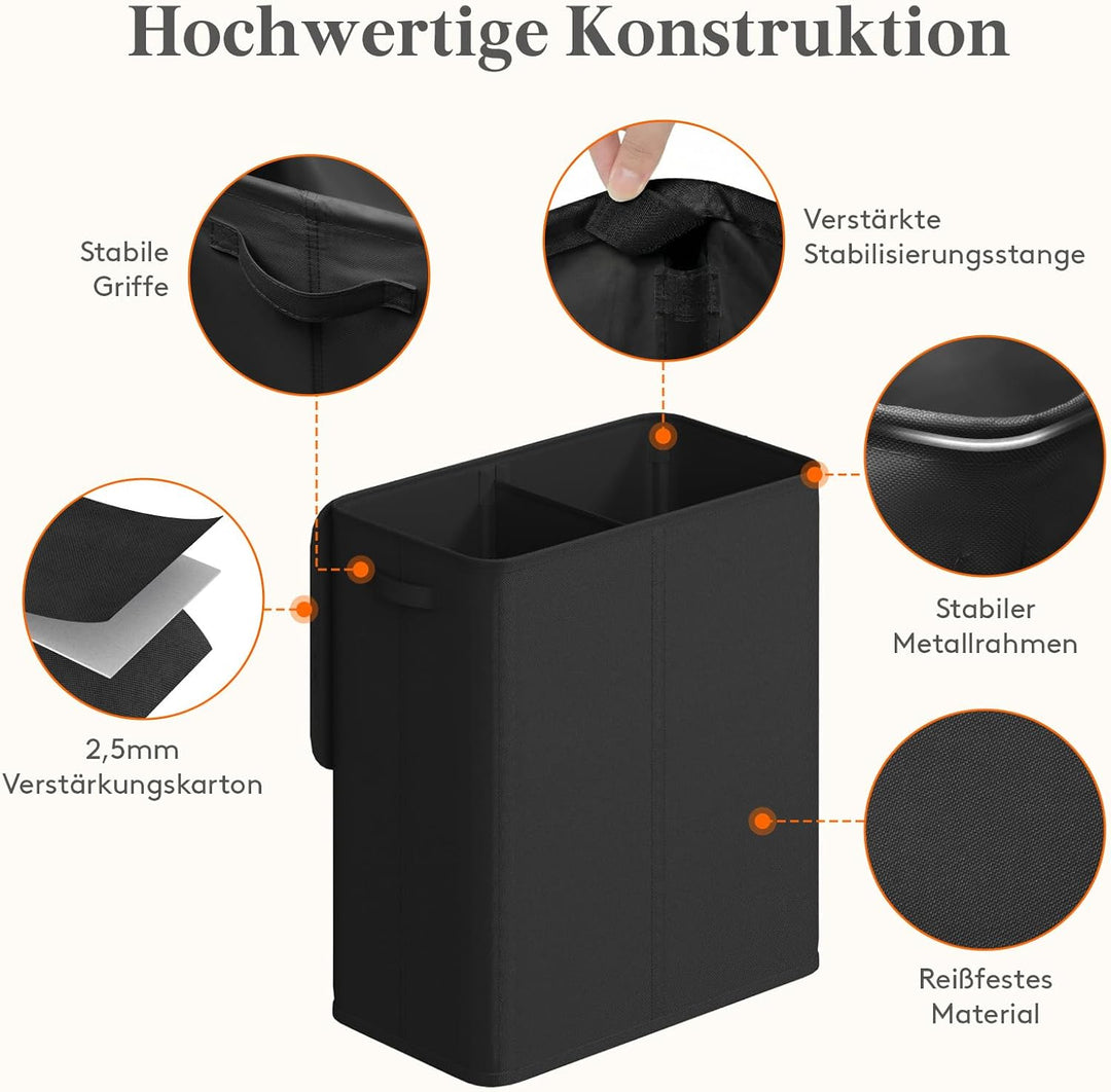 Lifewit 145L Wäschekorb 2 Fächer, Wäschesammler mit Deckel, Wäschekorb Wäschekörbe Gross 2 Abnehmbar