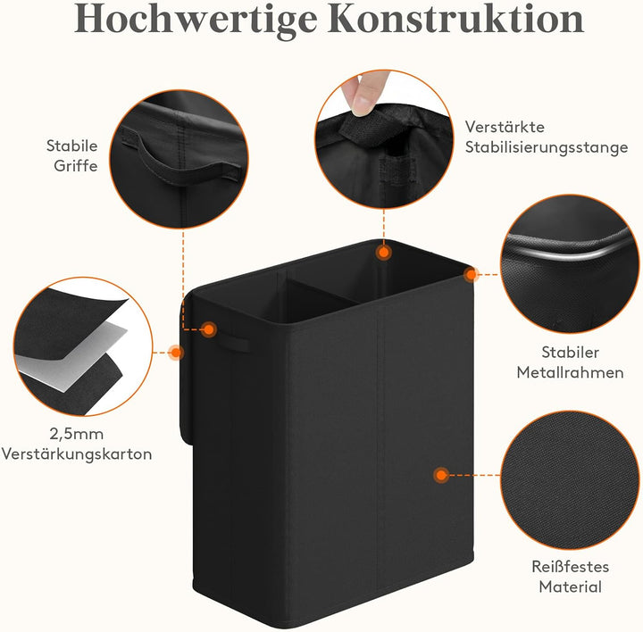 Lifewit 145L Wäschekorb 2 Fächer, Wäschesammler mit Deckel, Wäschekorb Wäschekörbe Gross 2 Abnehmbar