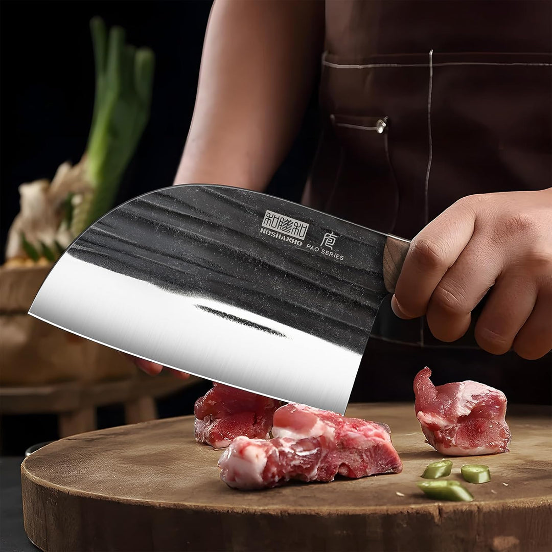 HOSHANHO 17cm Serbisches Kochmesser, Hackmesser aus Kohlenstoffstahl zum Fleischschneiden, Handgefer