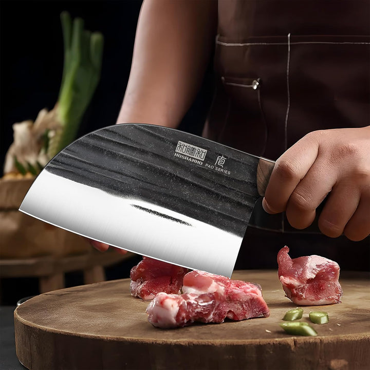 HOSHANHO 17cm Serbisches Kochmesser, Hackmesser aus Kohlenstoffstahl zum Fleischschneiden, Handgefer