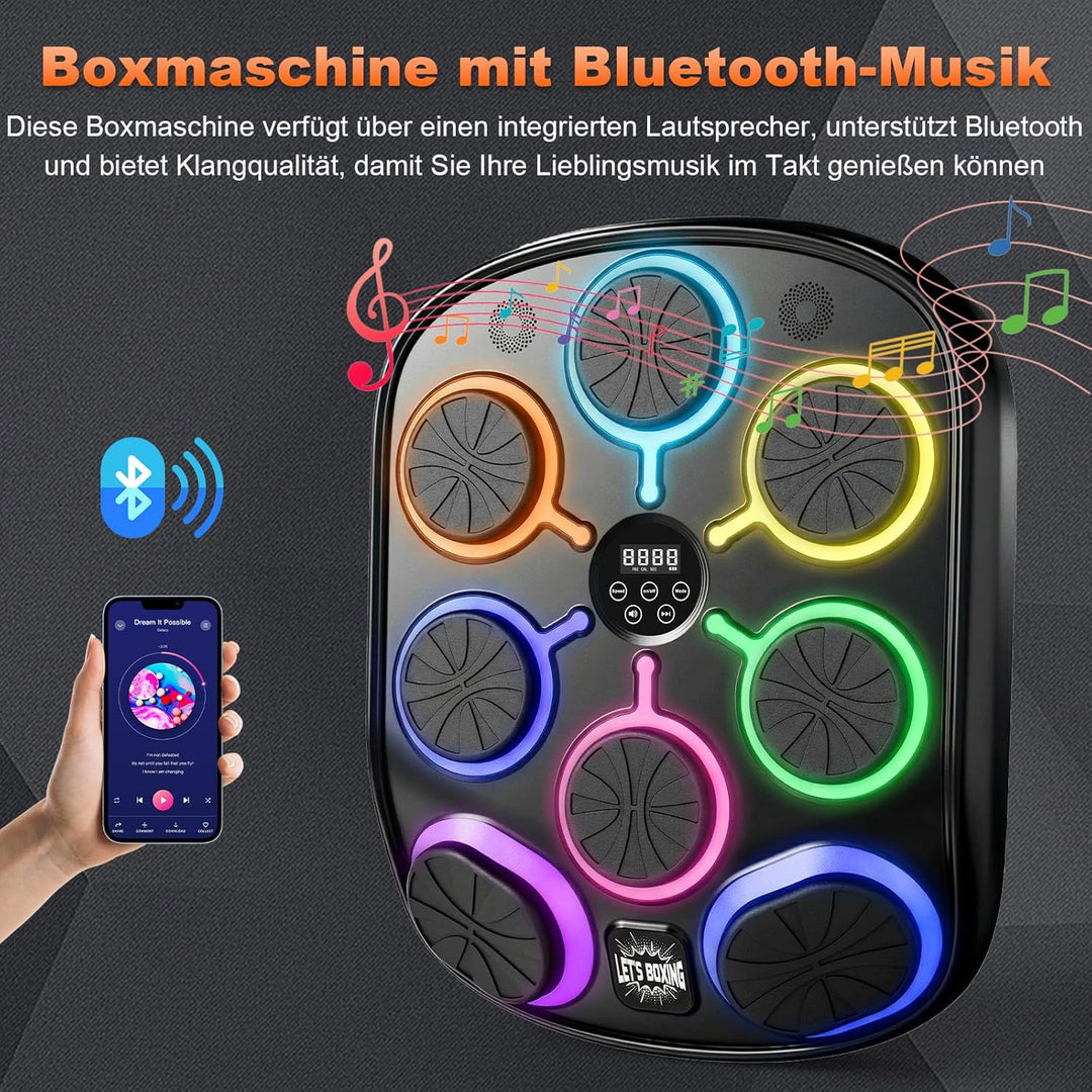 Musikboxmaschine mit Handschuhen, Wandmontage Smart Punching Target mit Bluetooth, 9 Musik-/Lichtmod