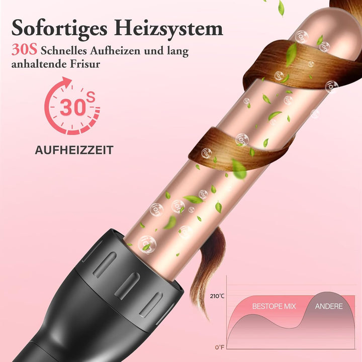 5 in 1 Keramik Lockenstab Set,Lockenstab mit Verschiedenen Aufsätzen für Grosse und Kleine Locken, 9