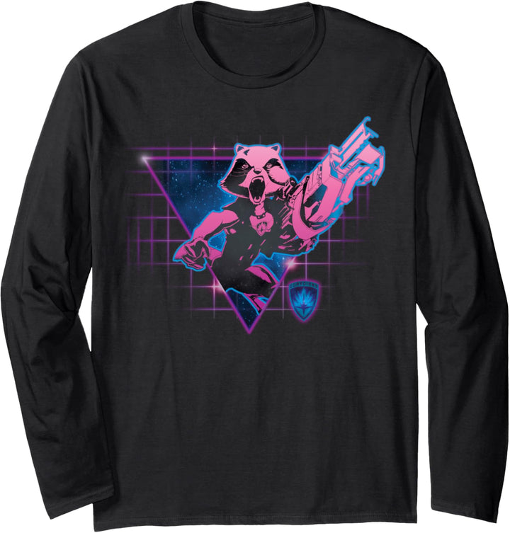 Marvel Guardians Of The Galaxy Rocket Neon Grid Background Langarmshirt