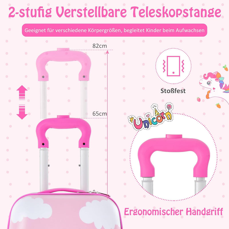 DREAMADE 2 TLG. Kinderkoffer & Rucksack, 16” +12” Kinderkofferset, Kindertrolley Kindergepäck, Handg