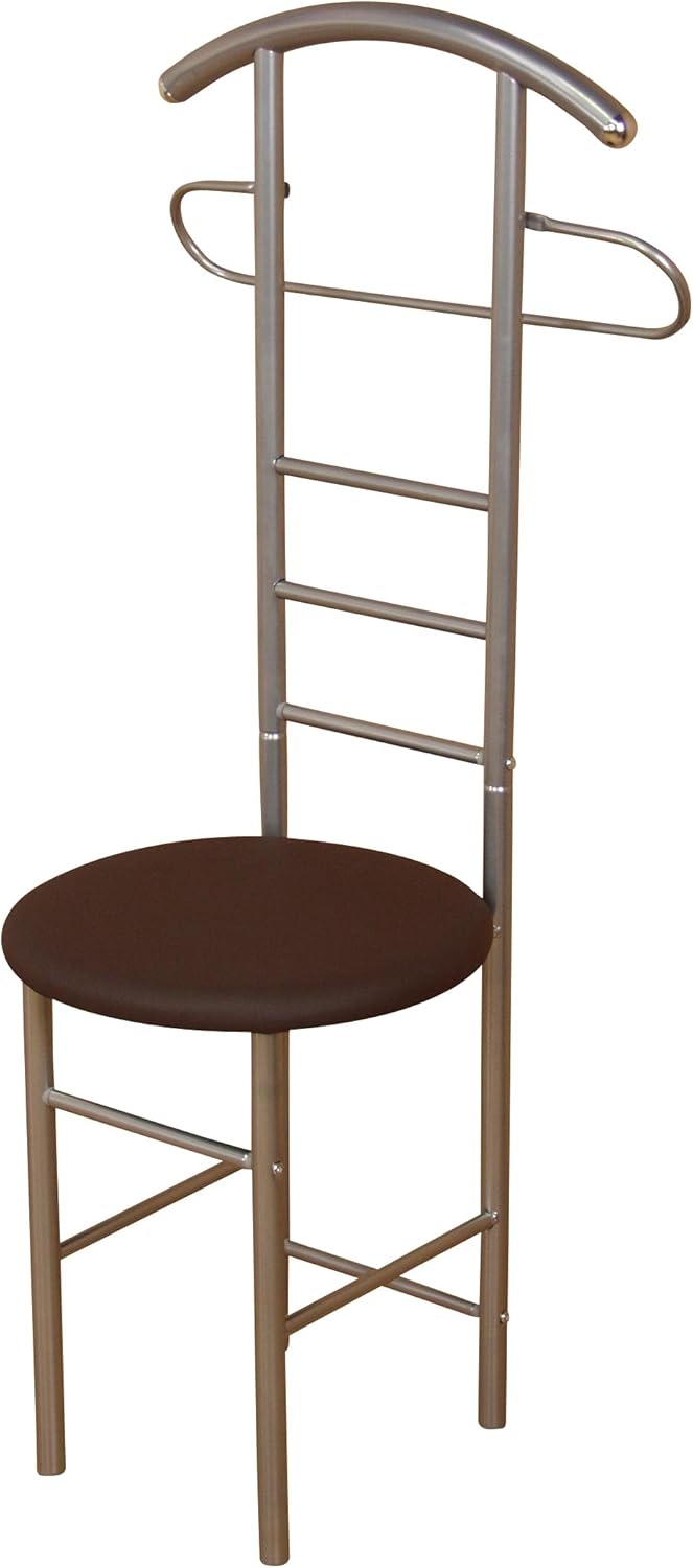 Herrendiener aus Stahlrohr mit rundem Sitz, 53x47x118 cm alu/braun, Alu/Braun