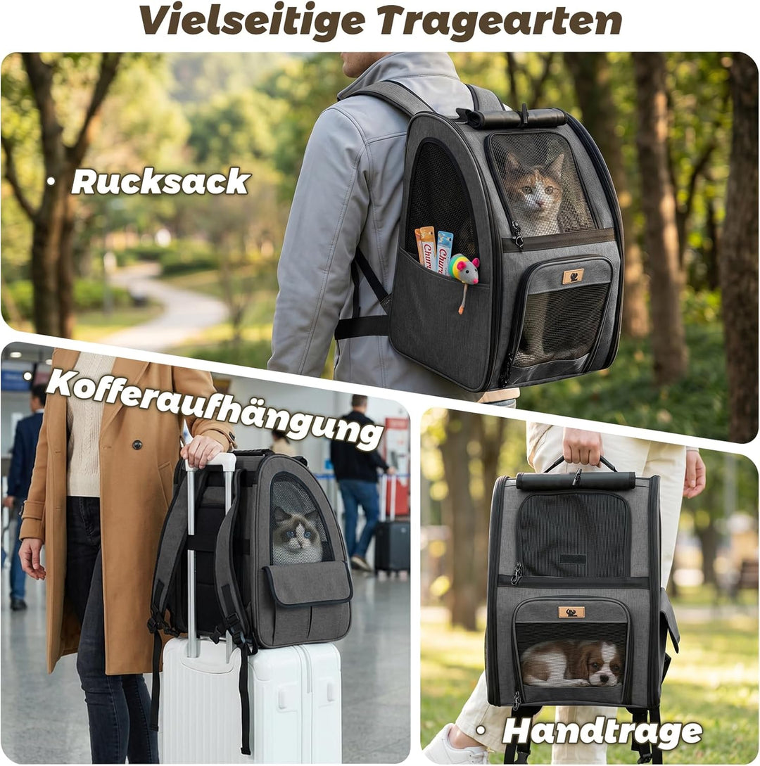 Aystkniet Katzenrucksack &amp; Hunderucksack bis 6kg, Grosse Haustier Transporttasche mit 270° Belüftung