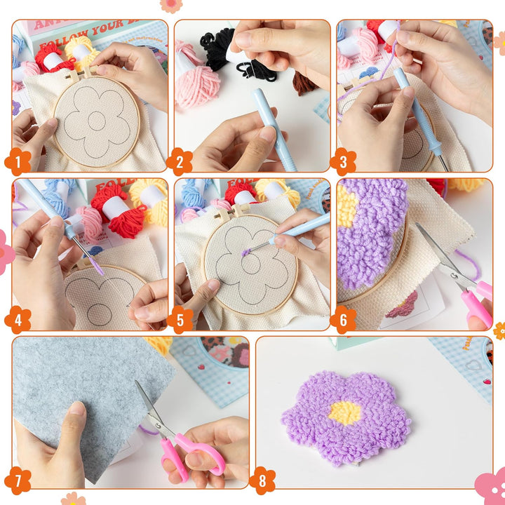 WATINC Punch Needle Untersetzer Kit Blume DIY Handwerk Stickerei Kit Easy Embroidery für Anfänger Co