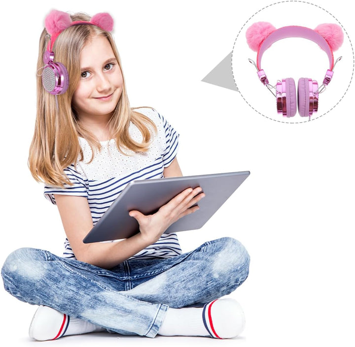 HOMSFOU Junge Mädchen-Headset mit Mikrofon Flauschigem Bommel-Design und Farbenfroher Gestaltung Kom
