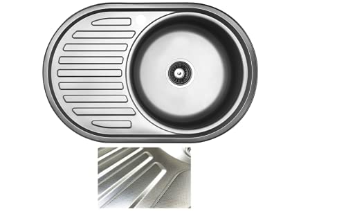 VBChome Einbauspüle 77x55 Leinenstruktur Edelstahl Küchenspüle Spüle Ablagefläche Links Abtropffläch