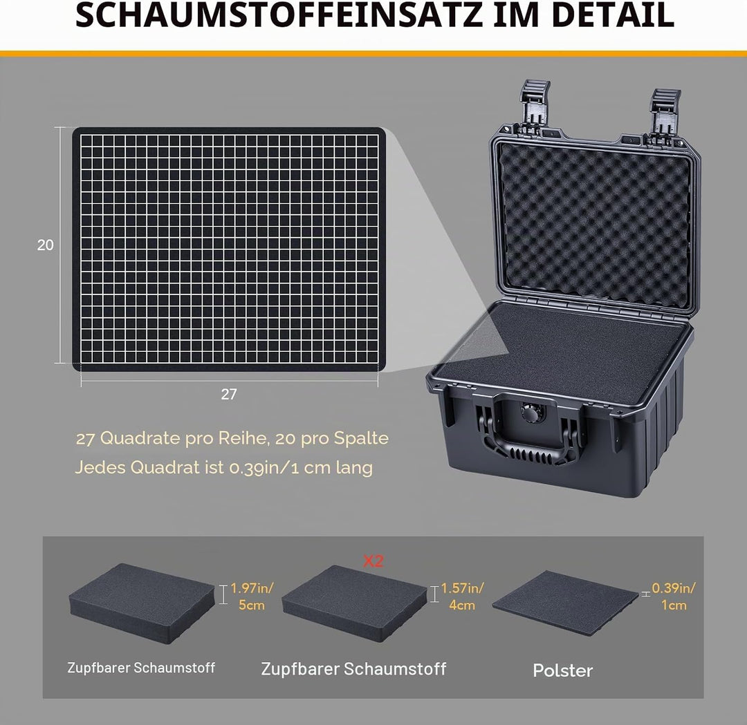 Lykus HC-2830 Wasserdicht Koffer mit anpassbar Rasterschaumstoff, Innengrösse 28,2x22,2x16,6 cm, Gee