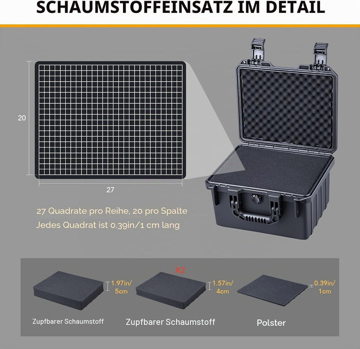 Lykus HC-2830 Wasserdicht Koffer mit anpassbar Rasterschaumstoff, Innengrösse 28,2x22,2x16,6 cm, Gee