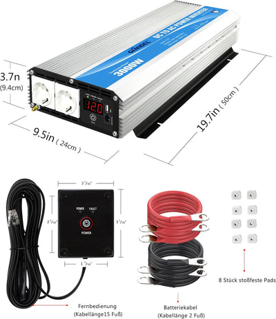 GIANDEL 3000W Modifizierter Sinus Wechselrichter 12v auf 230v Spannungswandler Power Inverter mit Fe