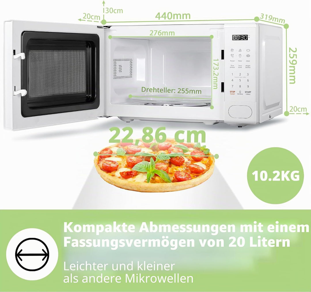 COMFEE' Digitale Mikrowelle, 700 W, 20 l, 6 voreingestellte Menüs, Express Cook, 11 Leistungsstufen,
