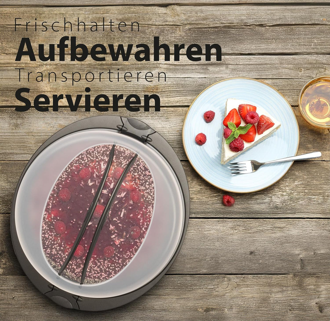 Hausfelder Kuchen Transportbox rund, Tortentransportbox mit Haube und Griff, Tortenglocke 33 cm Durc