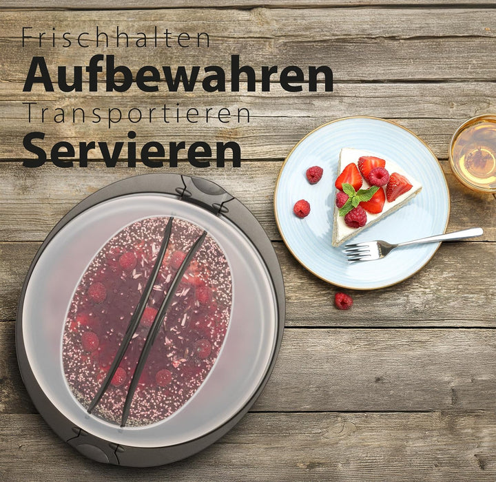 Hausfelder Kuchen Transportbox rund, Tortentransportbox mit Haube und Griff, Tortenglocke 33 cm Durc