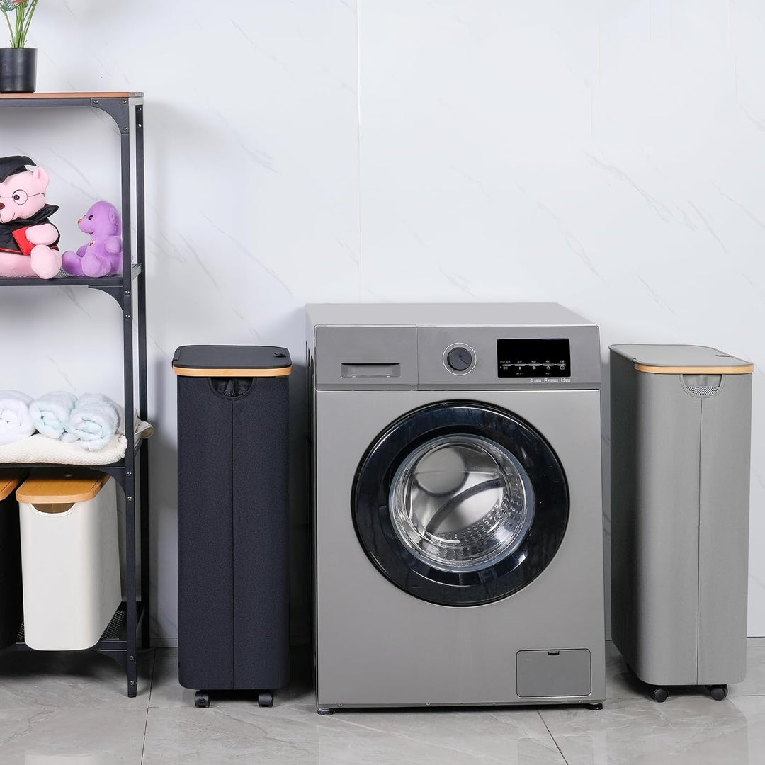 iEGrow Wäschekorb mit Deckel 75L, Wäschekörbe Schmal mit herausnehmbarer und waschbarer Innentasche,