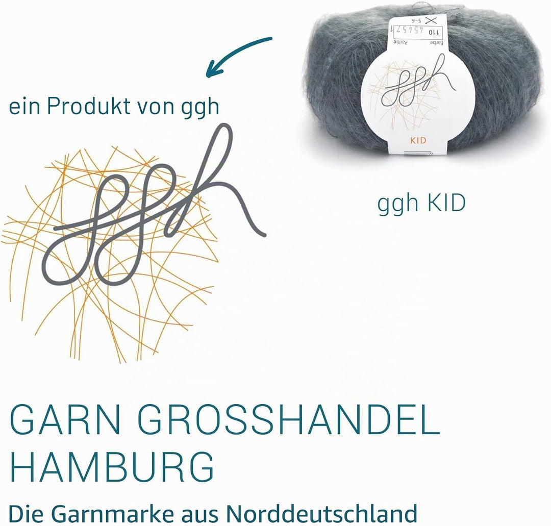 ggh Kid Box - 6 Knäuel Strickwolle aus Kid Mohair - Farbe 110 - Flanellgrau, 110 - Flanellgrau