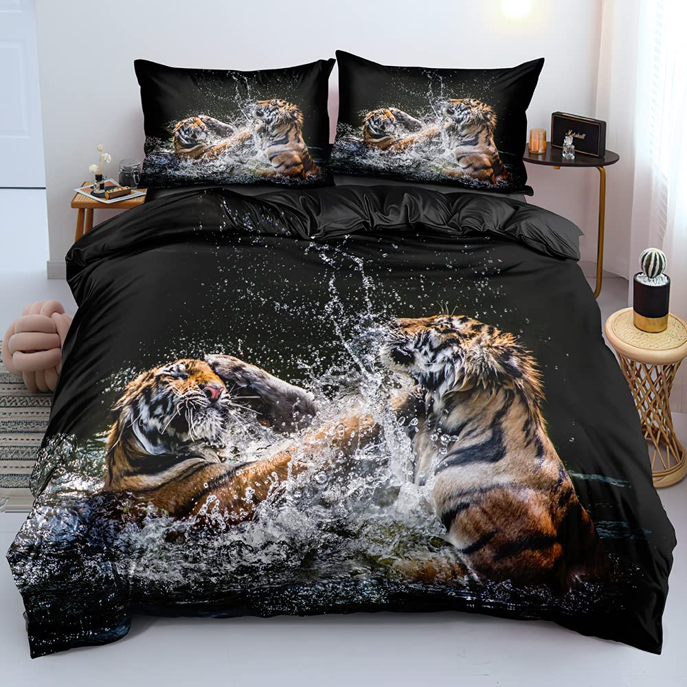 DXHOME Bettwäsche 155x220 Tiermotiv Tiger 3D Effekt Bettzeug Weich Hochwertig Schwarz Gelb Mikrofase