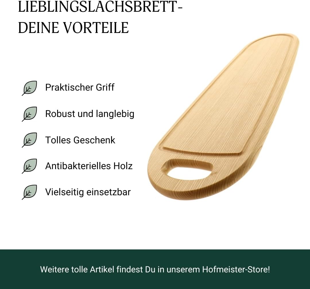 HOFMEISTER® Lachsbrett aus Eschenholz 60 cm – Rustikales Grillbrett mit Griffaussparung für Lachs, F