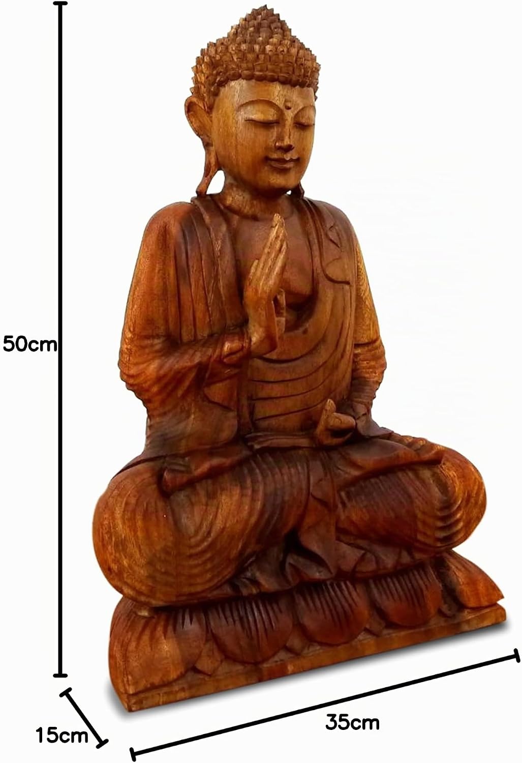 livasia Buddha Figur aus Holz 50cm hoch – Balinesische Handwerkskunst – Buddha Figuren aus Suarholz,