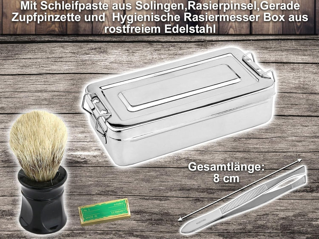 Rasiermesser-Set 7-Teilig Männer Rasier-Set Herren Geschenkidee Lederriemen Paste Solingen Rasierpin