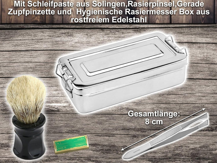 Rasiermesser-Set 7-Teilig Männer Rasier-Set Herren Geschenkidee Lederriemen Paste Solingen Rasierpin
