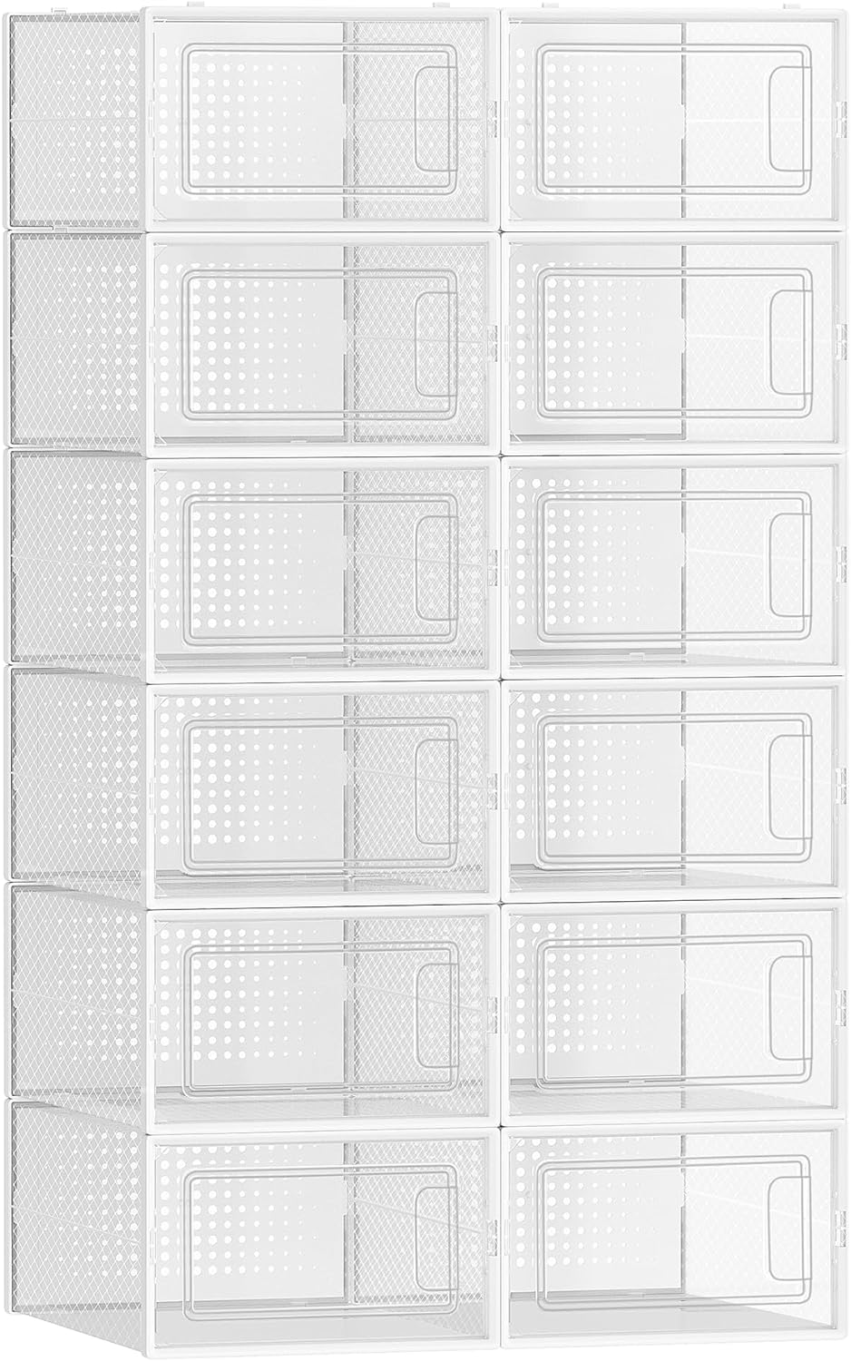 SONGMICS Schuhboxen, 12er Set, Schuh-Organizer aus Kunststoff, faltbar und stapelbar, für Schuhe bis