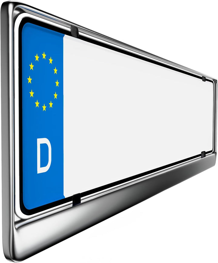 L & P Car Design 2 x Kennzeichenhalter in Edelstahl poliert - 100% Edelstahl -auch passend für gebog