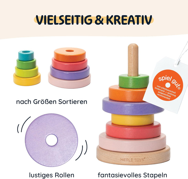 Merle Toys® Stapelturm Baby Holz - 100% FSC-zertifiziertes Holzspielzeug, Montessori Spielzeug, Stap