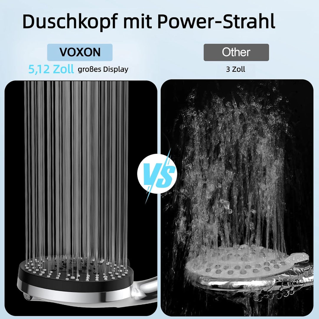VOXON Duschkopf Wassersparend, Duschbrause mit 10 Strahlarten, Handbrause rund (130 mm), Grossem Reg