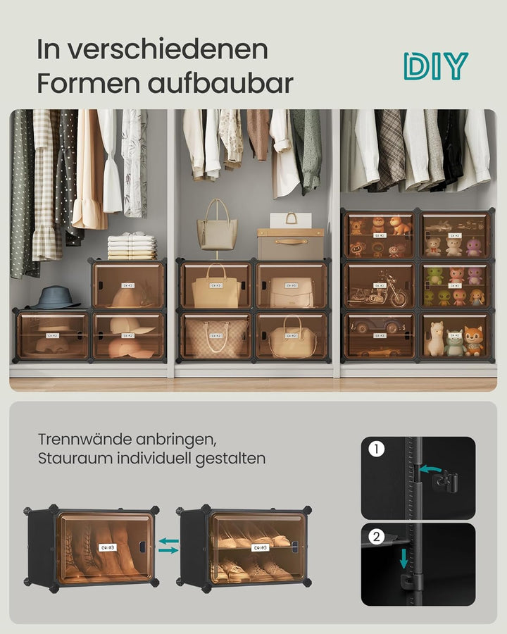 SONGMICS Schuhregal mit 8 Fächern, Schuhschrank, 30 x 45 x 30 cm pro Fach, durchsichtige Tür, Metall