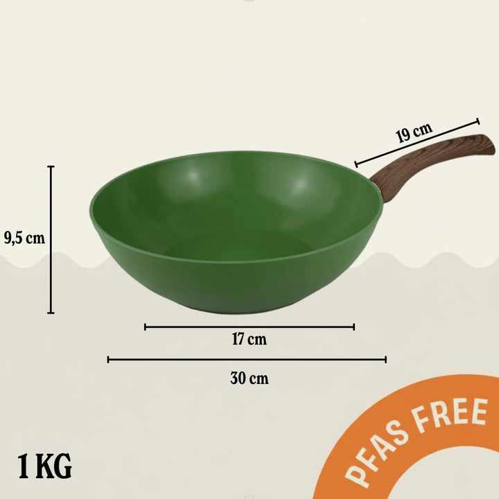 Cook & Pan - Go Green Wokpfanne 30 cm-Induktionsgeeignet-PFAS frei Keramik-Beschichtung -Antihaft- w