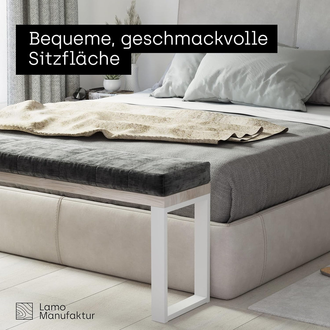 LAMO Manufaktur Hocker Beistelltisch Sitzbank 30x40x47 cm, Möbelfüsse Simple Weiss/Roh, LSB-01-A-001