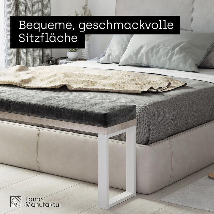 LAMO Manufaktur Sitzbank Esszimmer Holzbank 30x60x47 cm, Möbelfüsse Simple Weiss/Natur, LSB-01-A-002