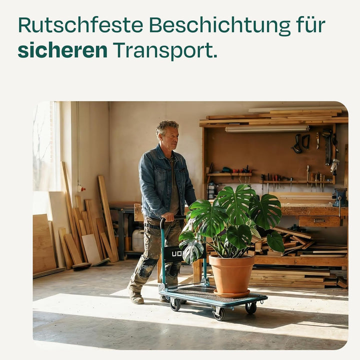 VONROC Transportwagen klappbar 300kg - Plattformwagen als Transporthilfe - Rollwagen mit Griff 300 k