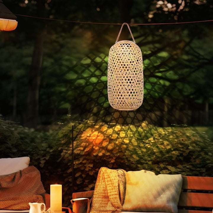 GLOBO Solarleuchte Korbgeflecht Stehleuchte Bambus Aussenlampe Solarlaterne, hinstellen aufhängen, L