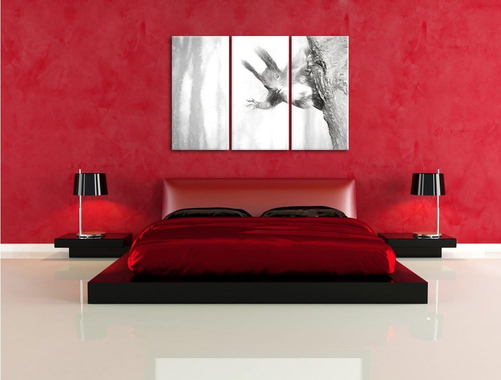 Pixxprint Neugierig rotes Eichhörnchen Kunst / 3-Teilig/Gesamtmass 120cm Leinwandbild bespannt auf H