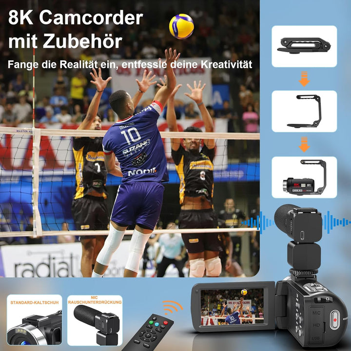 Videokamera Camcorder 8K 64MP WiFi Vlogging Camera mit IR Nachtsicht für YouTube, HD 3.0'' Touchscre