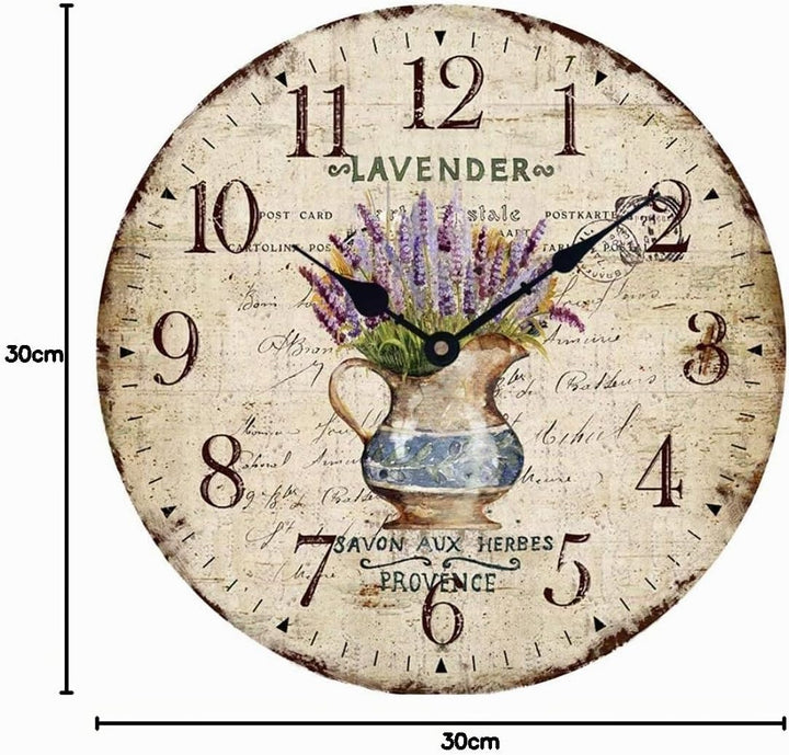 Wanduhr küchenuhr Vintage Shabby CHIC Antik Nostalgie Rustikale Quarzuhr aus MDF mit lautlosem Uhrwe