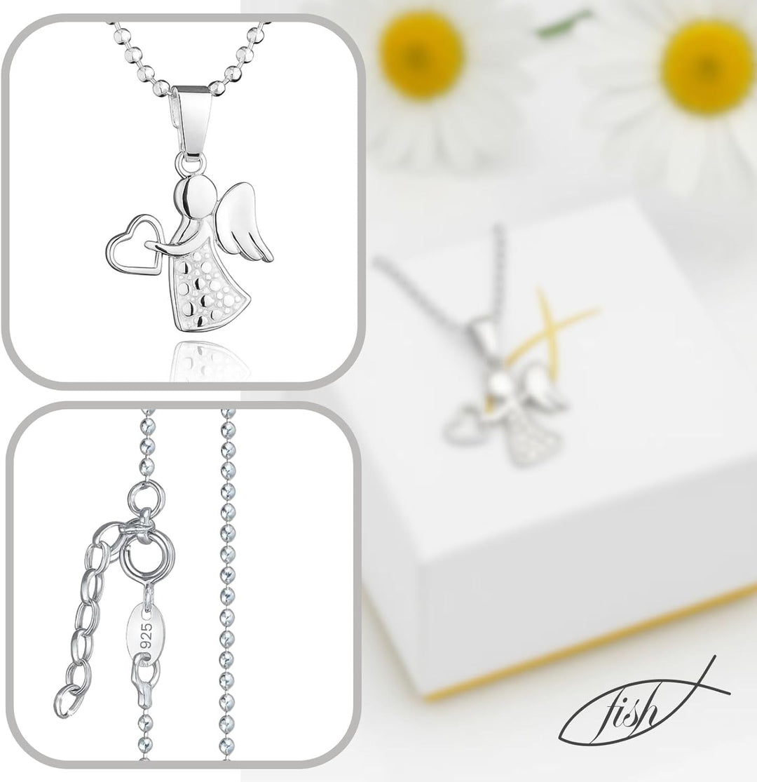 fish Mädchen Silber-Kette 925 Engel-Anhänger mit Schmuck-Etui, Geschenk-Idee 38.0 Zentimeter, 38.0 Z