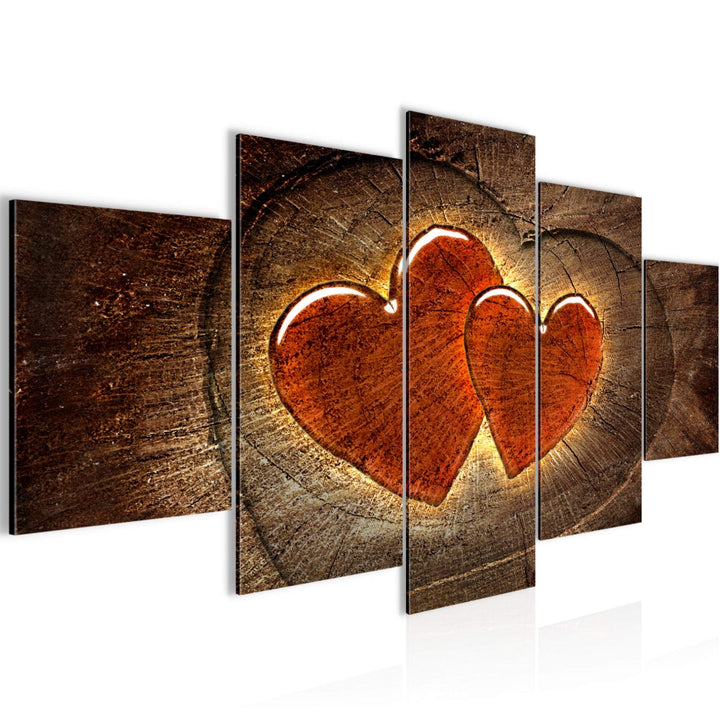 Runa Art Bild Wohnzimmer Schlafzimmer Herzen Holz 5 Teilig Abstrakt Braun Rot Wandbilder auf Vlies L
