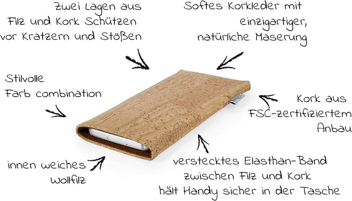 Stilbag massgeschneiderte Korkhülle VIGO | Smartphone-Tasche aus Kork | Handy Schutzhülle | Handytas