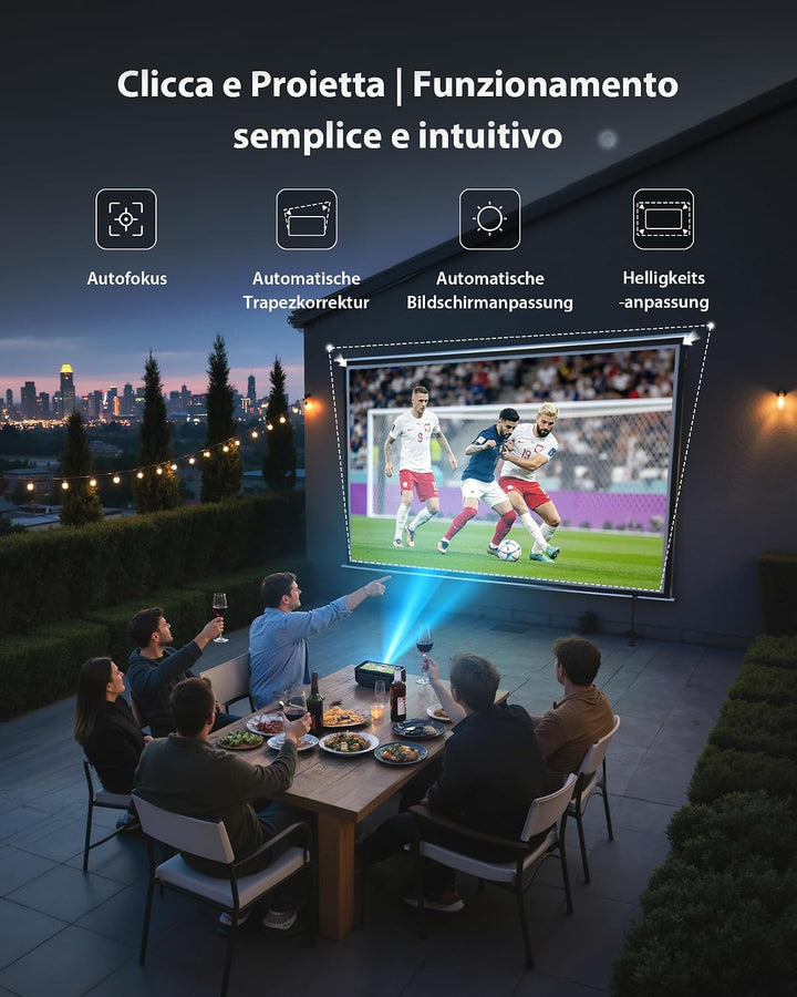 Estelle Smart Beamer 4K mit 64GB Speicher, Integriertem Akku, Android 12 | Mini Beamer Outdoor mit N