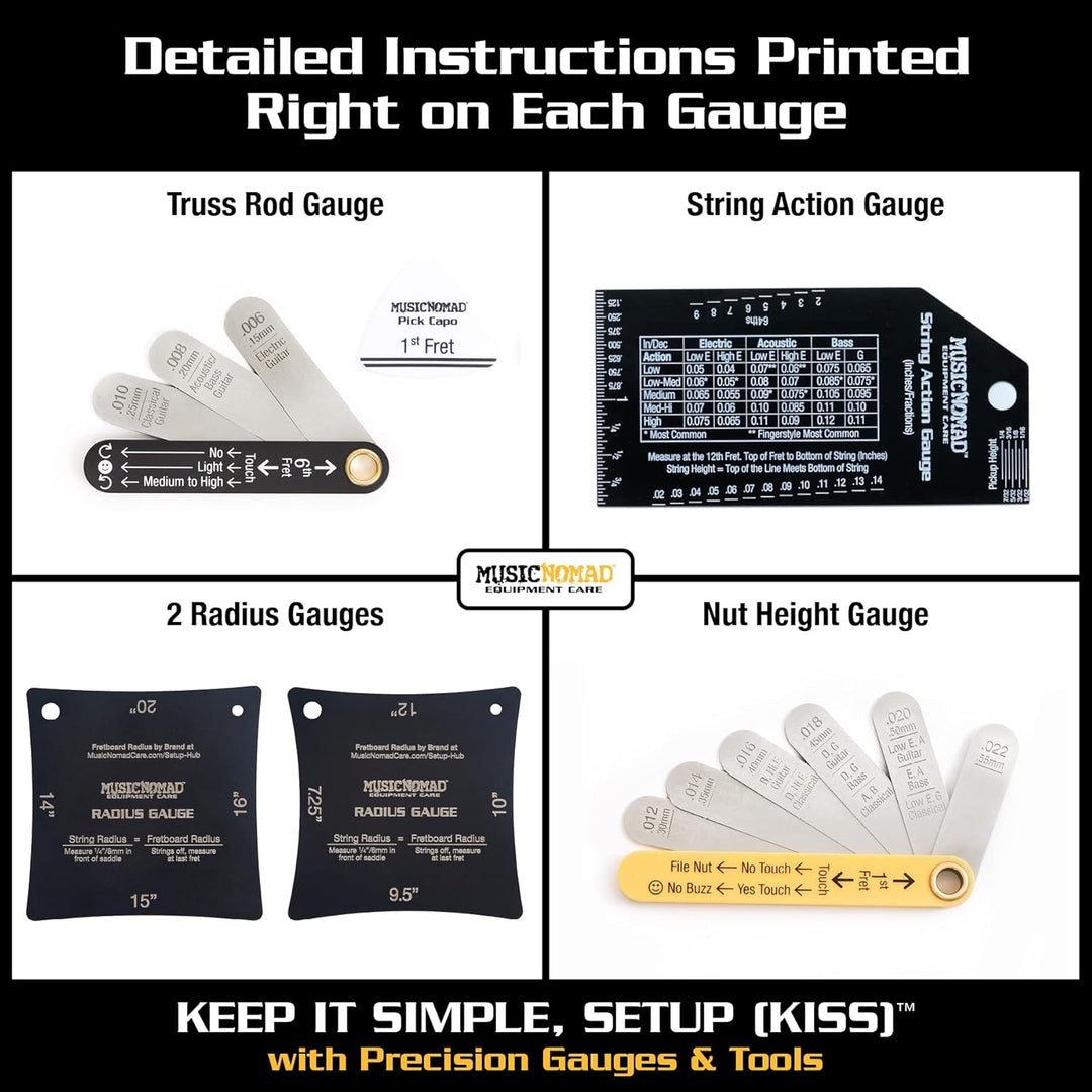 MusicNomad MN604 Precision 6 pc. Guitar Setup Gauge Tool Set - Plus 24 pg. Instructional Booklet and