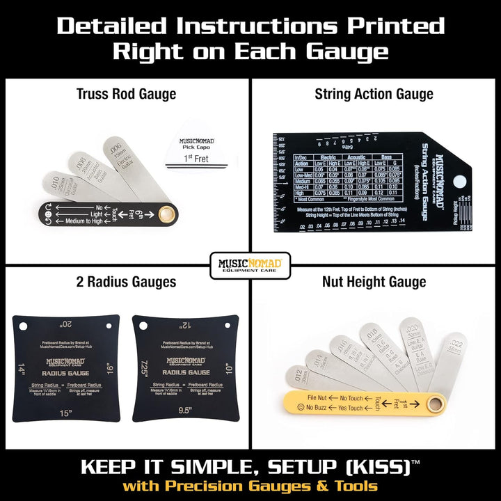 MusicNomad MN604 Precision 6 pc. Guitar Setup Gauge Tool Set - Plus 24 pg. Instructional Booklet and