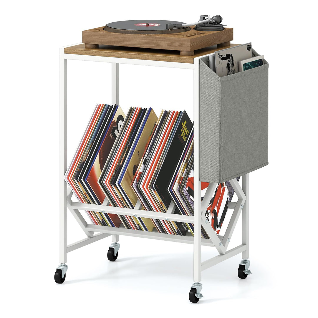 COSTWAY Plattenspieler Regal, Schallplattenregal mit Vinylaufbewahrung & Zeitschriftenhalter, Schall
